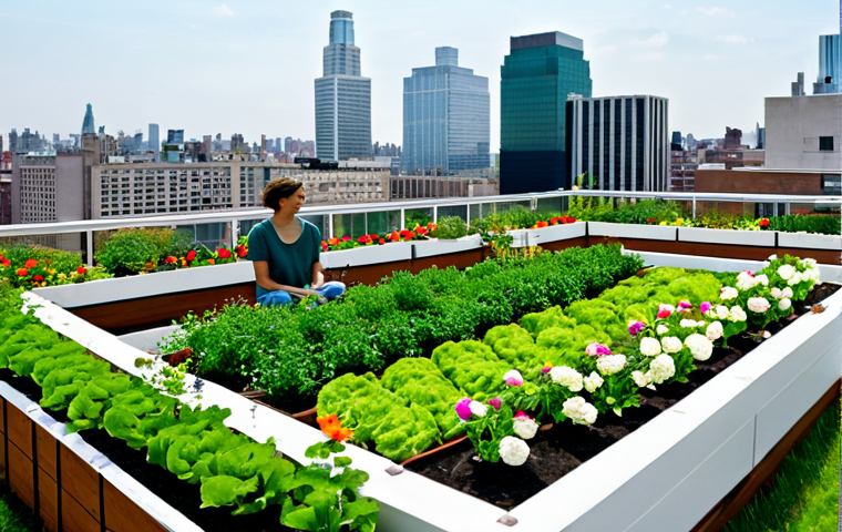 도시농업과 기후 변화 - Community Garden Scene**

"A vibrant community garden scene. Diverse group of people working togethe...
