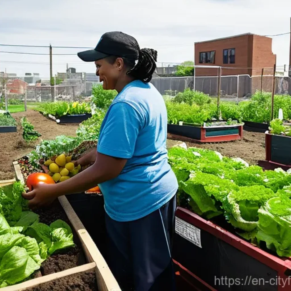 도시농업 도시환경과의 조화 - **Community Garden Transforming a Food Desert**
    "A vibrant, bustling community garden thrives in...