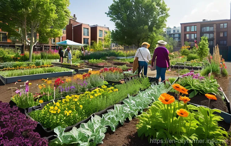도시농업 커뮤니티와의 협력 - **Prompt 1: A Bustling Community Urban Garden**
    "An aerial wide shot of a vibrant, lush communit...