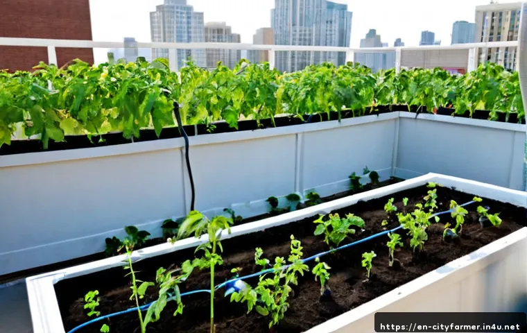도시농업에서 자주 발생하는 문제와 해결책 - Photorealistic urban community rooftop garden in a North American city, clear side-by-side story of ...